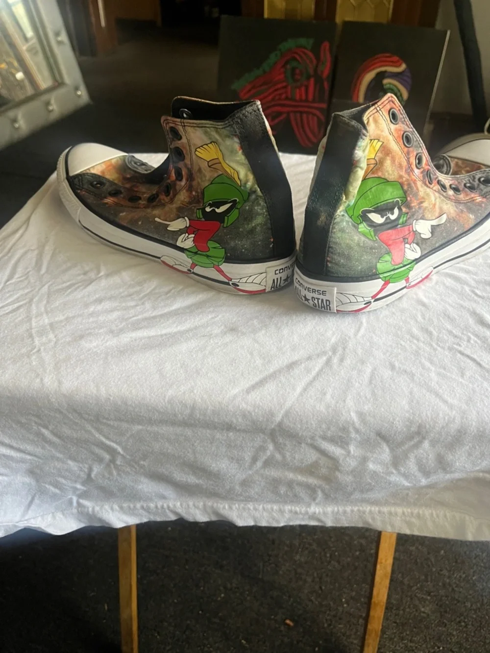 Converse High Top Sneakers Green Black White with Multicolor Graphic - Picture 2 of 4